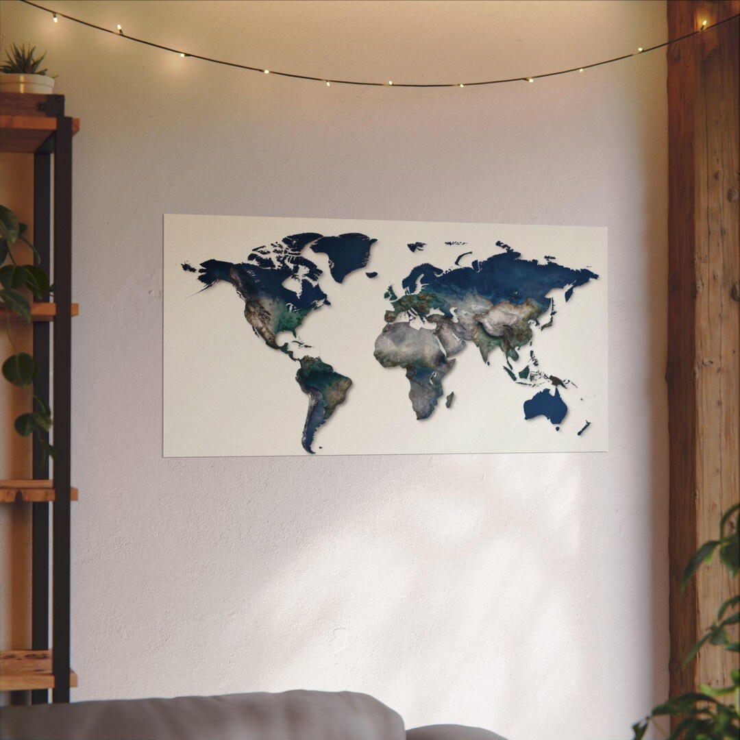 Blue Green Watercolor World Map Poster | Matte Wall Art - Etsy