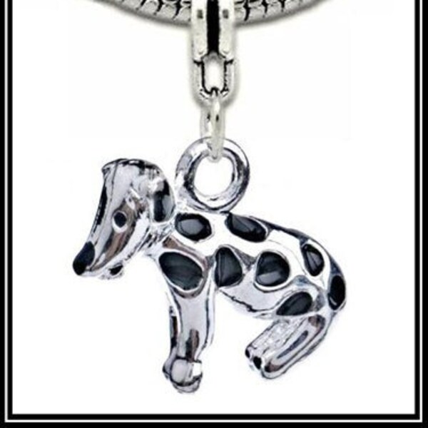 Group Sale ~ DALMATION DOG ~ Black Enamel SPOTS ~ Pet Lover ~ Great Quality ~ Silver Plated Dangle Charm Bead ~ fits European Bracelets