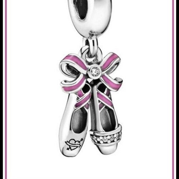 Group SaLE ~ BALLERiNA Dance BALLET Slipper Shoes w Rose Pink Bow & Clear Crystals ~ Dangle Charm Bead - fits European Bracelets