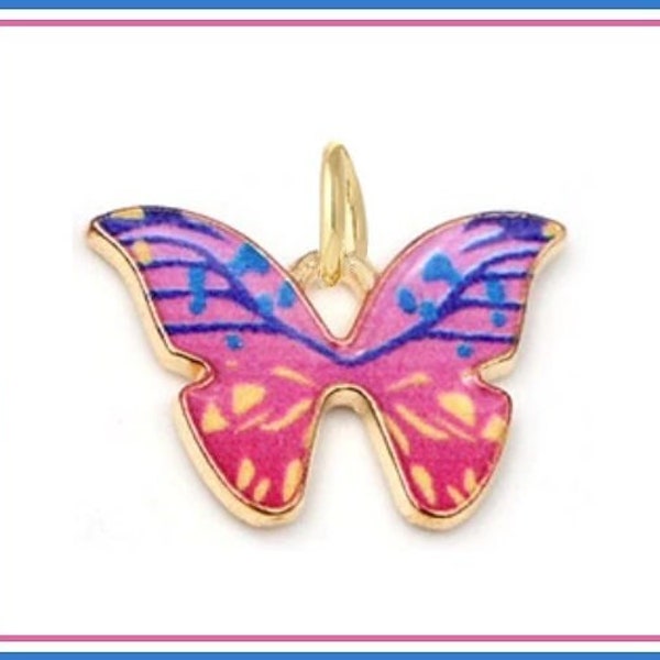 Group SALE ~ Beautiful Pink & Blue Enamel BUTTERFLY ~ BUTTERFLiES ~ Gold Plated PENDANT ~ Infant Loss Awareness Miscarriage Pregnancy SiDS