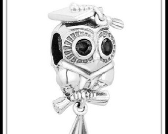 Group Sale ~ GRADUATiON ~ Wise OWL ~ Black Cz Eyes ~ DIPLOMA ~ Grad Hat Tassle ~ Silver Plated Charm Bead fits European Style Bracelets