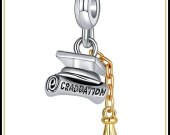 Group SALE ~ GRADUATiON ~ GRaD CaP Hat ~ Mortar Board Tassle ~ University ~ Excellent Quality DANGLE Charm Bead ~ fits European Bracelets