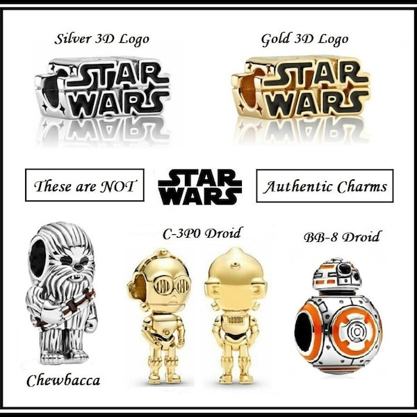 Group Sale ~ STAR WARS Group 2 ~ Gold/Silver Logo ~ BB-8 Droid ~ C-3P0 Droid ~ Chewbacca ~ Charms fit European Bracelet