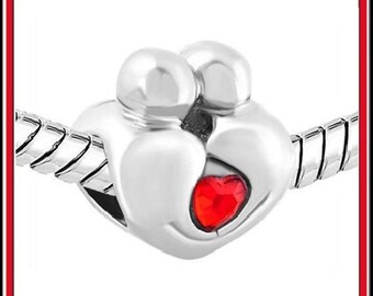 ABSTRaCT - COuPLE - LOVER's or MoTHER CHiLD - ReD SWAROVSKI HEaRT - Excellent Quality - Authentic Charm Bead - fit EURoPEAN Bracelet - PUG-C