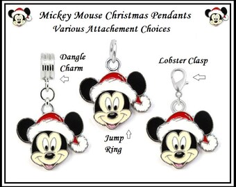 Group SALE ~ Disney ~ MiCKEY MOUSE ~ CHRiSTMAS ~ SANTA ~ Stocking Hat ~ Enamel Dangle Charm Bead - Chrome Back fits European Bracelets