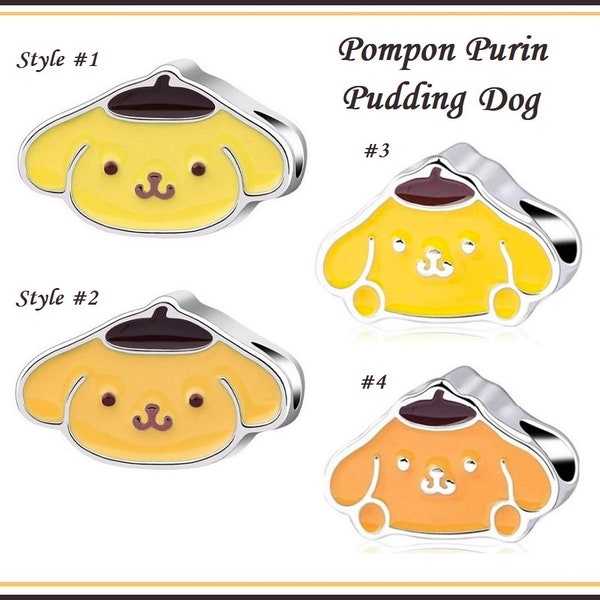 Group Sale ~ POMPOM PURIN Pudding Dog ~ Yellow or Orange Tones Enamel Brown Hat ~ Kitty Friend ~ Dual-Sided Charm Bead fit European Bracelet