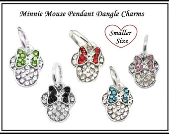 MiNNIE MoUSE ~ Red, Royal Blue, Turquoise, Pink, Black & Green Crystals ~ SMALLER Size ~ Dangle Pendant Charm Beads ~ fit European Bracelets
