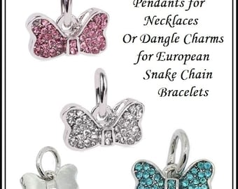 Group Sale ~ MiNNIE MOUSE ~ Pink, Clear or Turquoise Blue Crystal BOW ~ Pendant or Dangle Charm Beads fit European Style Bracelets