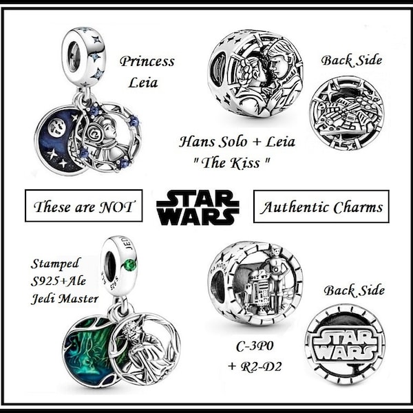 Group Sale ~ STAR WARS Group 4 ~ Princess Leia ~ Hans Solo+ Leia "The Kiss" ~ C-3P0 + R2-D2 ~ Charms fit European Bracelets