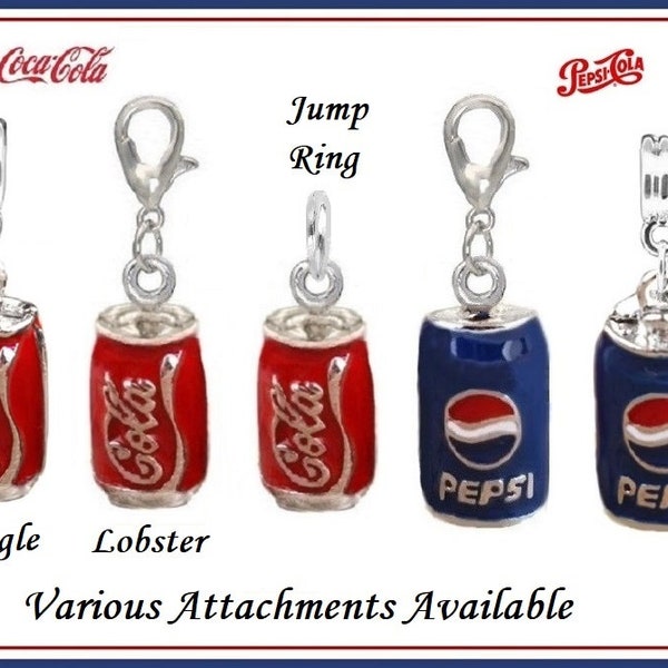 Group SALE ~ CoKE or PePSI LoVER? ~ Great Quality ~ Metal ~ Enamel ~ Silver Plated Dangle Charm Beads fits European Snake Chain Bracelets