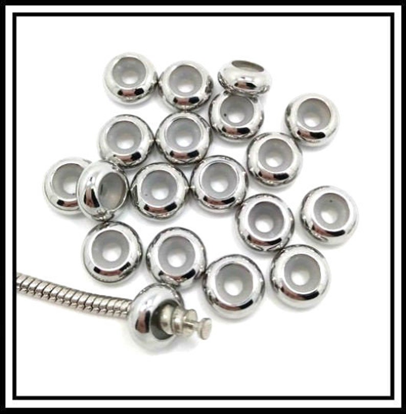 Group SALE One Piece RUBBER Shiny Stainless Steel STOPPER Safety Beads 10 x 4mm fits European Bracelets image 8