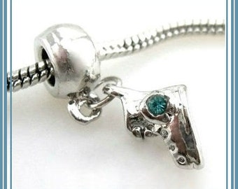 Group SaLE ~ BaBY BOOTIE - Shoe with Blue Crystals - New BaBY BOY - Dangle Charm Bead - fits European Snake Chain Bracelets