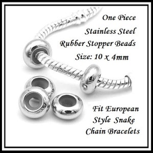 Group SALE One Piece RUBBER Shiny Stainless Steel STOPPER Safety Beads 10 x 4mm fits European Bracelets image 1