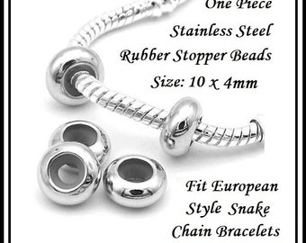 Group SALE ~ One Piece RUBBER ~ Shiny Stainless Steel STOPPER Safety Beads ~ 10 x 4mm ~ fits European Bracelets