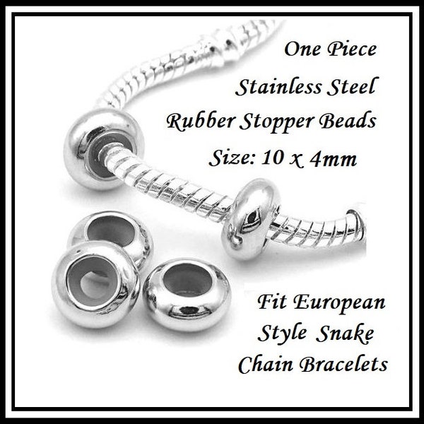 Group SALE ~ One Piece RUBBER ~ Shiny Stainless Steel STOPPER Safety Beads ~ 10 x 4mm ~ fits European Bracelets