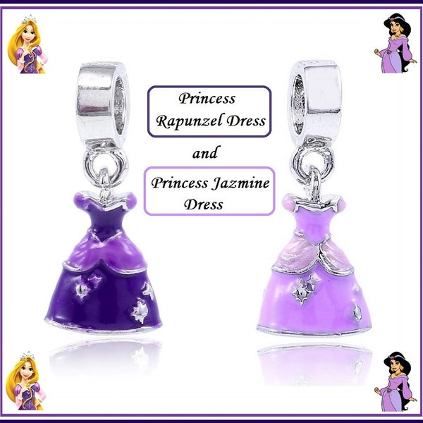 Group SALE ~ Royal PRiNCESS Dress ~ Gown ~ RAPUNSEL ~ Dk Purple ~ JASMINE ~ Mauve ~ Silver Plated Dangle Charm Beads fits European Bracelets