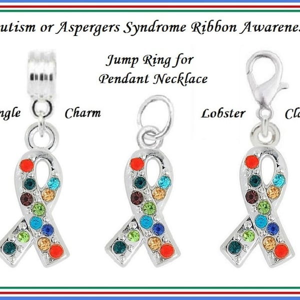 Group SALE Unique AUTiSM ASPERGERS Syndrome Awareness ~ MULTI-Color Rhinestones ~ Lobster Clasp Jump Ring Dangle Charm fit European Bracelet