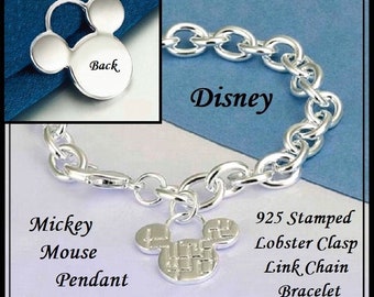 Group Sale ~ Excellent Quality DISNeY MICKEY (1928) Pendant Attached to Stamped 925 Lobster Clasp Link Chain Bracelet - Approx. 7.5 - 8 Inch