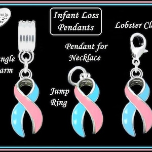 Group SALE ~ Infant Loss Awareness Ribbon Pregnancy Miscarriage ~ Pink & Blue PENDANT- LOBSTeR Clasp-DaNGLE Charm Bead fit European Bracelet