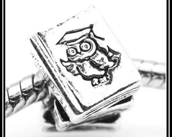Group Sale ~ GRADUATiON OWL - Text Book - Student - UNIVERSiTY - Learning - Wisdom - Silver Plated Charm Bead - fits European Bracelets