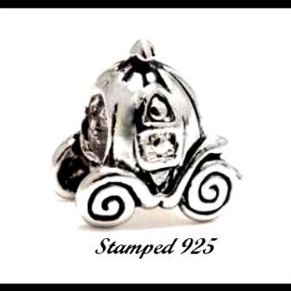Stamped 925 - PUMPKiN CARRiAGE - COACH - CINDERELLA - PRINCeSS - EXCELLeNT QUALiTY Charm Bead - European Bracelets - MS-1167-A