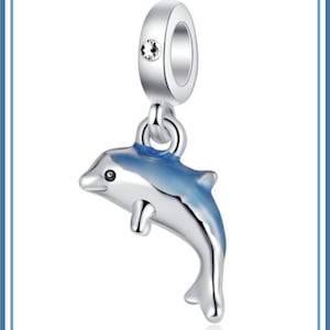 Group SALE ~ Beautiful 3D Dual Sided DOLPHIN w Blue Back ~ Cz in Upper Bail ~ Seaworld Animal ~ Dangle Charm Bead ~ fits European Bracelets