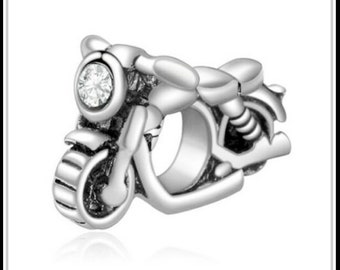 Group SALE ~ MOTORBiKE ~ MOTORCyCLE w Crystal Headlight - SCOOTeR - Excellent Quality - Silver Plated Charm Bead fits European Bracelets