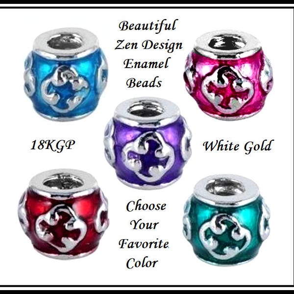 Group Sale ~ ZEN Design ~ Enamel 18KGP Threaded Charm Beads ~ Your Choice ~ Blue, Fuchsia, Purple, Red & Green ~ fits European Bracelets