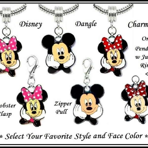 Disney MICKEY or MINNiE ~ Choose FAVORiTE Style Enamel PENDANTS + Face Color Tone ~ Jump Ring ~ Lobster Clasp ~ Dangle fit European Bracelet
