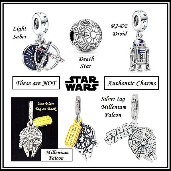 Group Sale ~ STAR WARS Group 3 ~ Light Sabor ~ R2-D2 Droid ~ Death Star ~ Millenium Falcon w Gold or Silver Tag ~ Silver Plated Charms