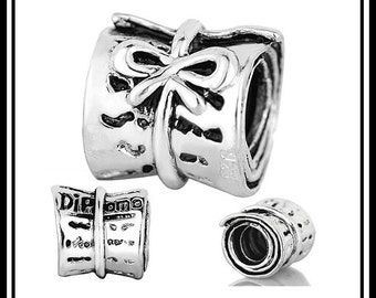 Stamped 925 ~ 3D GRADUATiON ~ GRaD DIPLoMA ~ UNIVERSiTY ~ Student ~ Excellent Quality ~ Threaded Charm Bead ~ fits European Bracelets - MS