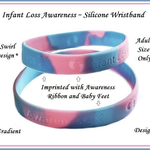 Group SALE ~ Infant Loss Awareness ~ Ribbon Baby Feet ~ Pink Blue SWiRL ~ Silicone Rubber Wristband Stretch Bracelet ~ Pregnancy Miscarriage