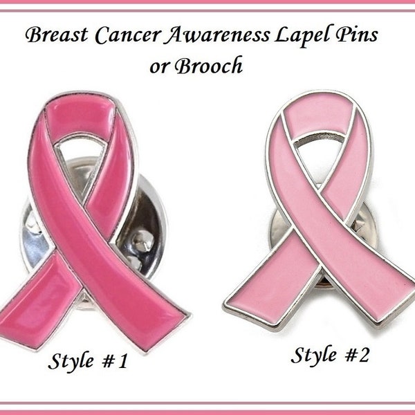 Group Sale ~ LAPEL PIN ~ Brooch ~ Breast Cancer Hope Awareness ~ Dk.Pink or Lt. Pink Enamel Ribbon ~ Brooch Pin ~ Silver Backing & Clasp