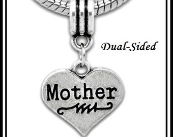 Group SaLE ~ MoTHER Dual-Sided Dangle Charm Bead or Pendant ~ Mother's Day ~ Antique Silver Plated ~ fits European Bracelets