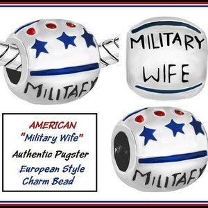 Group SaLE AMeRICAN U.S.A. MILiTARY WiFE Patriotic Red White & Blue STaRS Authentic Charm fits European Bracelets PUG-E image 1