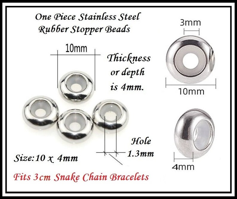Group SALE One Piece RUBBER Shiny Stainless Steel STOPPER Safety Beads 10 x 4mm fits European Bracelets image 2
