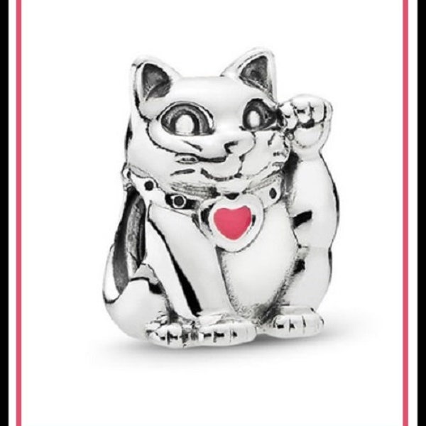 Group SALE ~ Stamped 925 ~ Lucky (Sitting) CAT w Red Heart on Collar - Excellent Quality Antique Silver Charm Bead fits European Bracelets