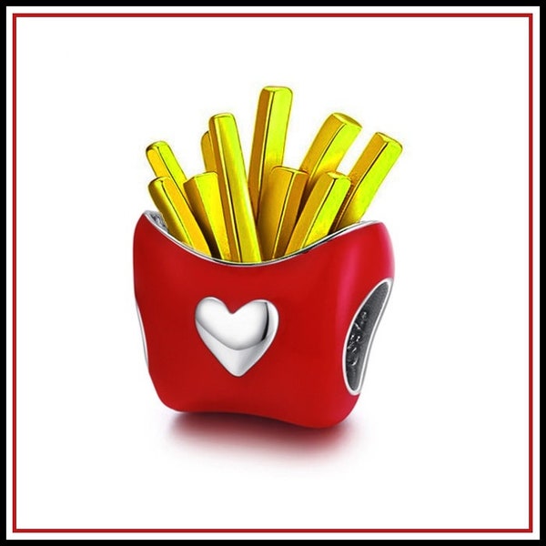 Group Sale ~ Love FRENCH FRIES ? ~ Golden (Bronze) Fries ~ Red Enamel Box Silver Heart ~ Silver Plated Charm Bead fits European Bracelets
