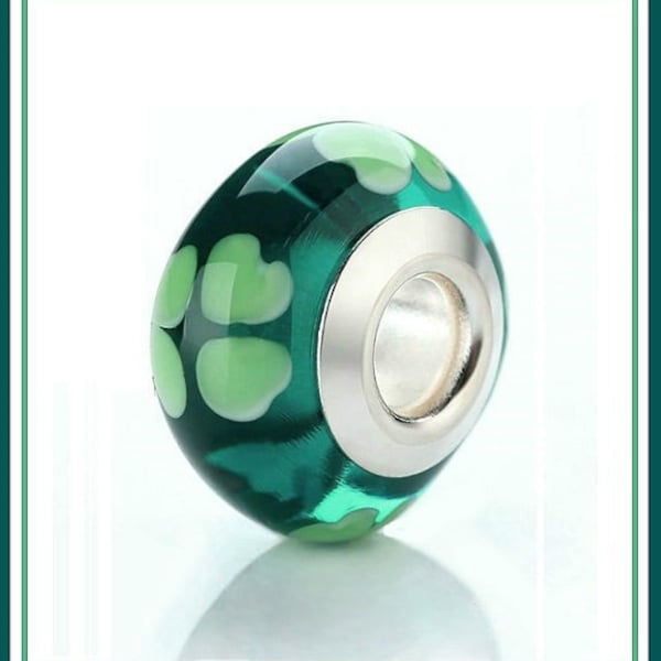 Group SALE ~ SiNGLE Core SHAMRoCK 4 Leaf CLoVER ~ IRiSH Good Luck ~ ST. PATRiCK'S DaY ~ Murano Glass Bead Fit European Bracelet