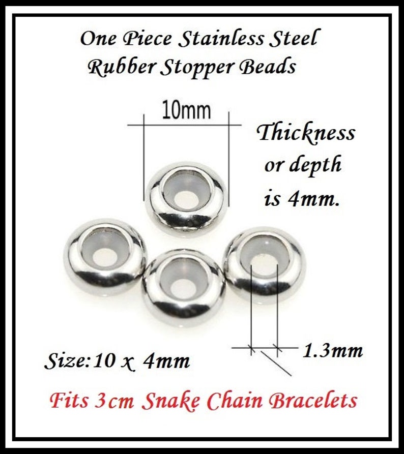 Group SALE One Piece RUBBER Shiny Stainless Steel STOPPER Safety Beads 10 x 4mm fits European Bracelets image 3