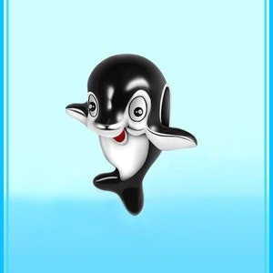 Group Sale ~ Adorable Little DOLPHiN ~ Sea Creature ~ Great Quality ~ Black and White Enamel ~ Silver Plated Charm ~ fits European Bracelets