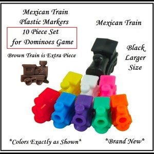 Group Sale ~ 10 Piece DOMiNO Accessory Set ~ MEXICAN TRAiN Engines Colored Plastic MARKERS (Tokens) for DOMiNOES Game Hub Port Separate