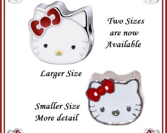 Group SALE ~ KITTY ~ Dual-Sided ~ White Enamel with RED Bow ~ Great Quality Charm Bead ~ fits European Bracelets