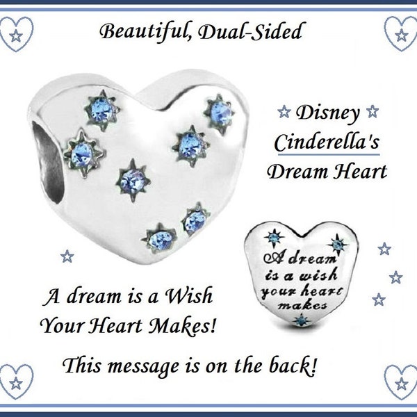 Group SALE ~ Cinderella's DREAM Heart ~ A Dream is a Wish Your Heart Makes ~ Dual Sided Heart Shape Blue Crystals fit European Bracelet
