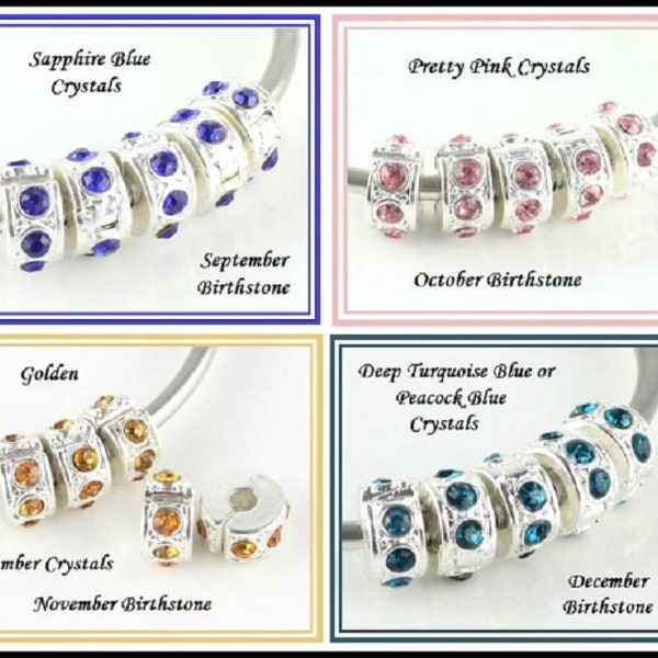 Clip Lock Stopper - September October November December BIRTHSTONE Crystals - Silver Plated Charm Beads - fits European Bracelets - ML-3004