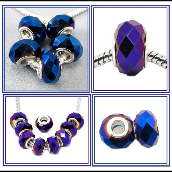 Group Sale ~ AB Iridescent Dark PURPLE Or SAPPHiRE Blue ~ Mirror Plated Murano Faceted Crystal Glass Beads fits European Bracelets