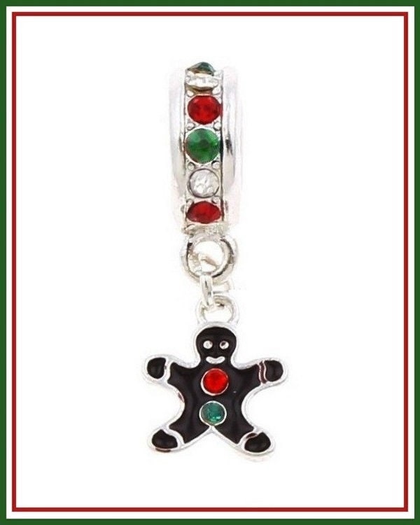 Little Gingerbread Man Charms, Christmas Bead Dangles Made from Small Glass Beads 10 Charms