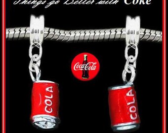 CoKE Lover? - Cute Can of Coca COLA - Red Enamel - Silver Plated Dangle Charm Bead - fits European Bracelets - MD