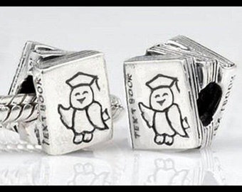 Stamped 925 - TeXT BOOK - STuDENT - UNIVERSiTY - GRADUATiON - LEARNiNG - OwL - WISDoM - Charm Bead - fits European Bracelets - PS-1026-A