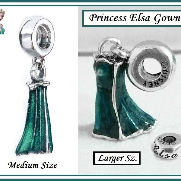 Stamped Logo ~ FRoZEN Royal Princess ELSA Dress ~ 2 Sizes Available ~ Silver Plated Dangle Charm Bead ~ fits European Style Bracelets